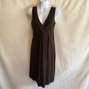 E-137 Ann Taylor Brown Pleated Detail Sleeveless‎ MIDI Summer Dress Size XS